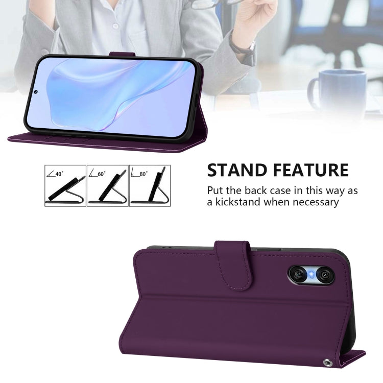For Sony Xperia 10 VI 2024 Skin Feel Solid Color Leather Phone Case with Lanyard(Violet) by buy2fix