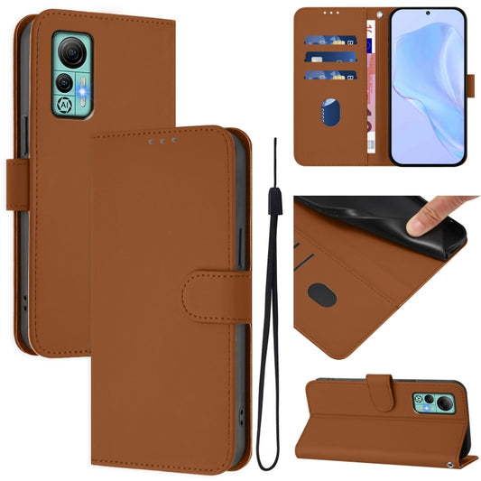 For Ulefone Note 14 Skin Feel Solid Color Leather Phone Case with Lanyard(Brown) by buy2fix