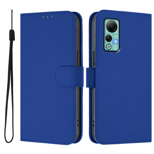 For Ulefone Note 14 Skin Feel Solid Color Leather Phone Case with Lanyard(Dark Blue) by buy2fix
