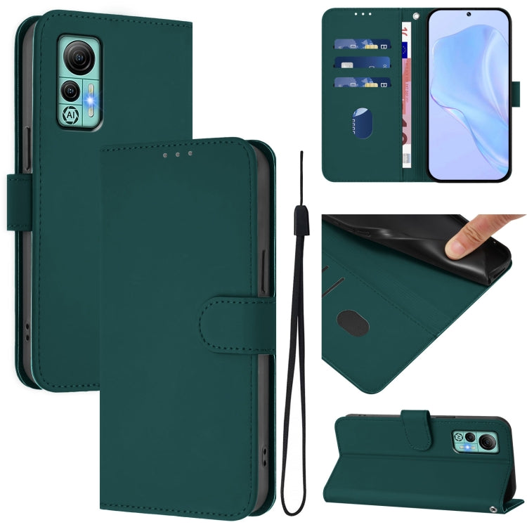 For Ulefone Note 14 Skin Feel Solid Color Leather Phone Case with Lanyard(Dark Green) by buy2fix