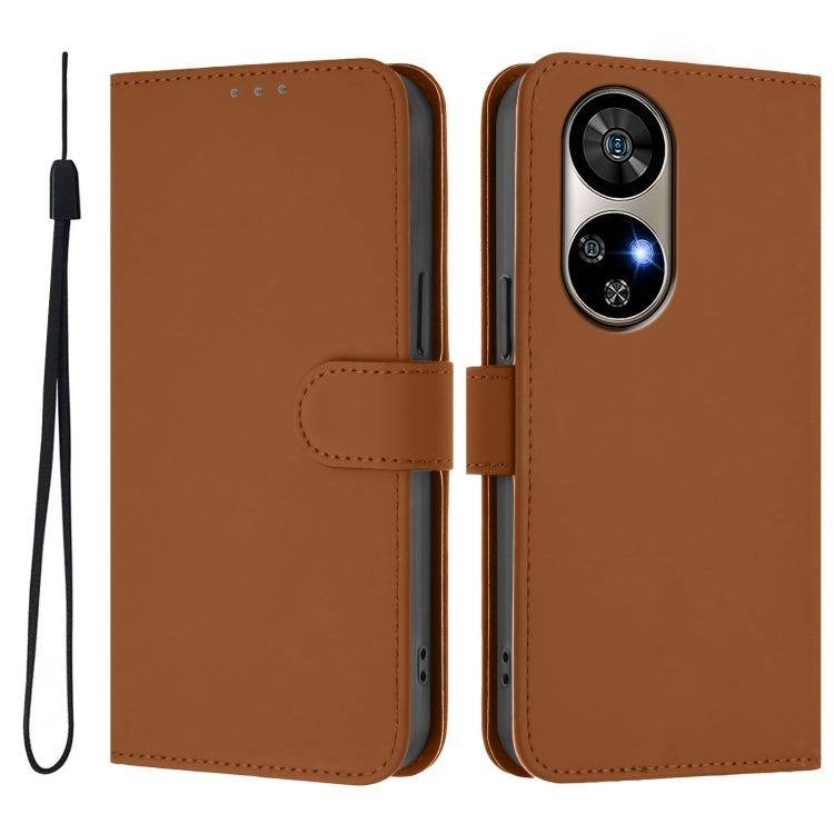 For Ulefone Note 17 Pro Skin Feel Solid Color Leather Phone Case with Lanyard(Brown) by buy2fix