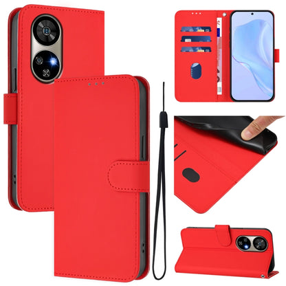 For Ulefone Note 17 Pro Skin Feel Solid Color Leather Phone Case with Lanyard(Red) by buy2fix