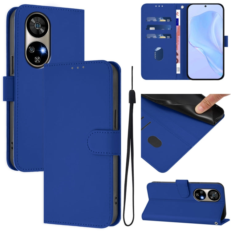 For Ulefone Note 17 Pro Skin Feel Solid Color Leather Phone Case with Lanyard(Dark Blue) by buy2fix