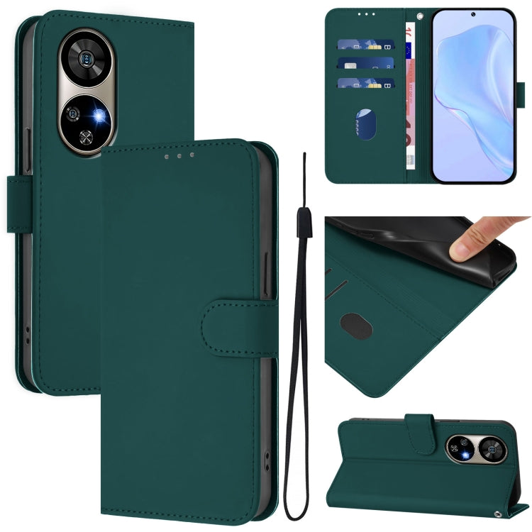 For Ulefone Note 17 Pro Skin Feel Solid Color Leather Phone Case with Lanyard(Dark Green) by buy2fix