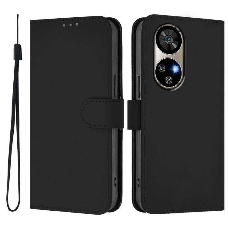 For Ulefone Note 17 Pro Skin Feel Solid Color Leather Phone Case with Lanyard(Black) by buy2fix