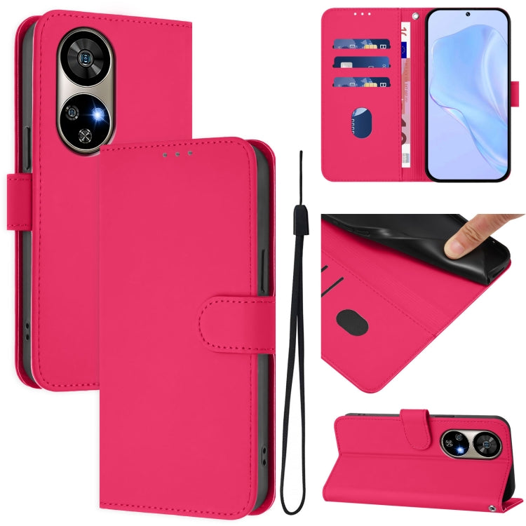 For Ulefone Note 17 Pro Skin Feel Solid Color Leather Phone Case with Lanyard(Rose Red) by buy2fix