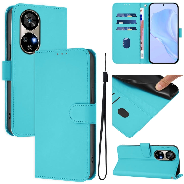 For Ulefone Note 17 Pro Skin Feel Solid Color Leather Phone Case with Lanyard(Lake Blue) by buy2fix