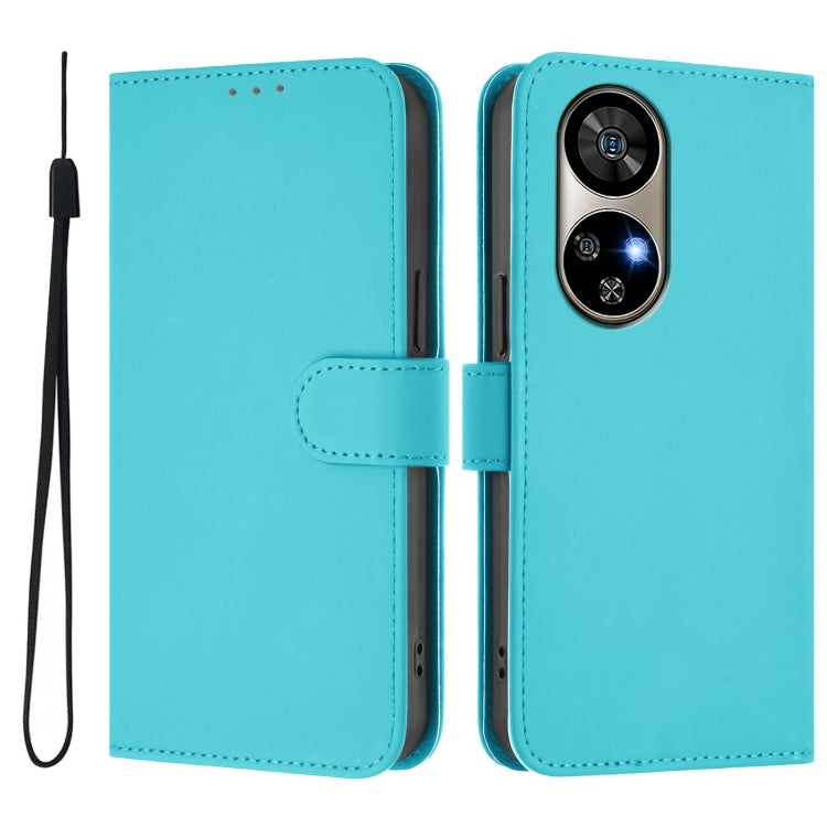 For Ulefone Note 17 Pro Skin Feel Solid Color Leather Phone Case with Lanyard(Lake Blue) by buy2fix