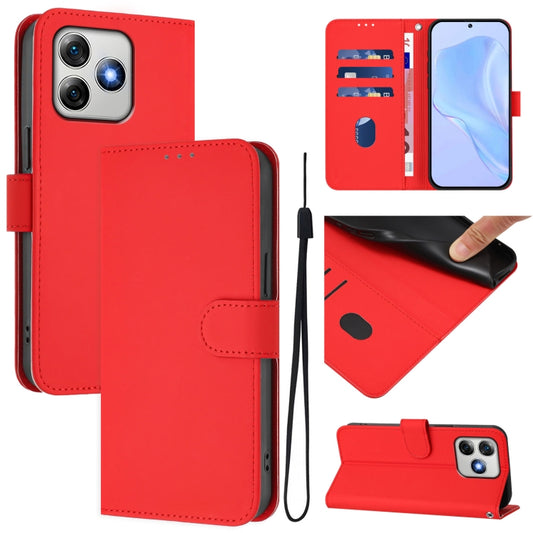 For Ulefone Note 18 Ultra Skin Feel Solid Color Leather Phone Case with Lanyard(Red) by buy2fix