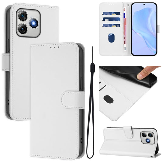 For Ulefone Note 18 Ultra Skin Feel Solid Color Leather Phone Case with Lanyard(White) by buy2fix