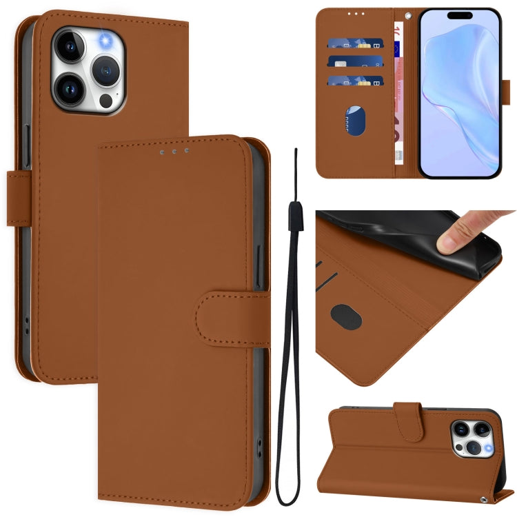 For iPhone 16 Pro Max Skin Feel Solid Color Leather Phone Case with Lanyard(Brown) by buy2fix