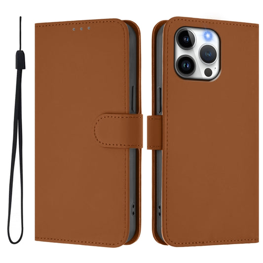 For iPhone 16 Pro Max Skin Feel Solid Color Leather Phone Case with Lanyard(Brown) by buy2fix