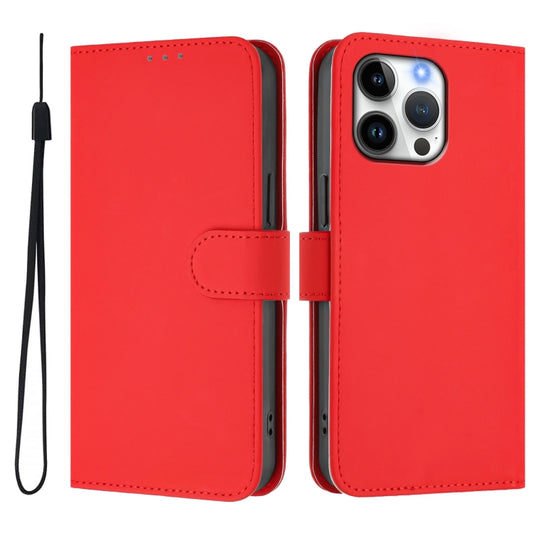 For iPhone 16 Pro Max Skin Feel Solid Color Leather Phone Case with Lanyard(Red) by buy2fix