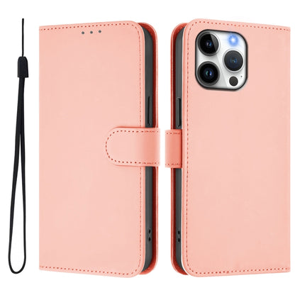 For iPhone 16 Pro Max Skin Feel Solid Color Leather Phone Case with Lanyard(Pink) by buy2fix