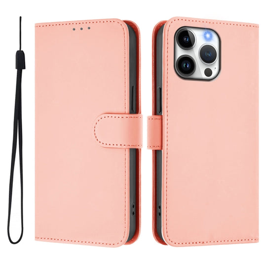 For iPhone 16 Pro Max Skin Feel Solid Color Leather Phone Case with Lanyard(Pink) by buy2fix