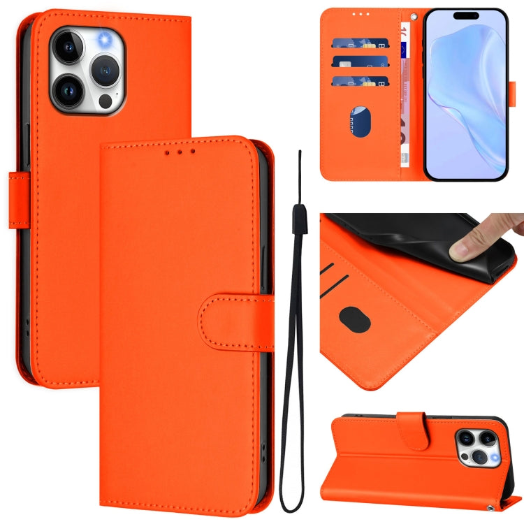 For iPhone 16 Pro Max Skin Feel Solid Color Leather Phone Case with Lanyard(Orange) by buy2fix