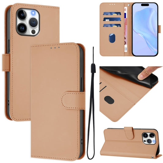 For iPhone 16 Pro Max Skin Feel Solid Color Leather Phone Case with Lanyard(Nude) by buy2fix