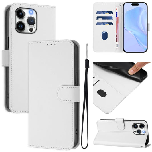 For iPhone 16 Pro Max Skin Feel Solid Color Leather Phone Case with Lanyard(White) by buy2fix