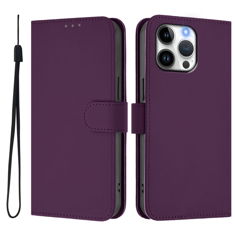 For iPhone 16 Pro Max Skin Feel Solid Color Leather Phone Case with Lanyard(Violet) by buy2fix