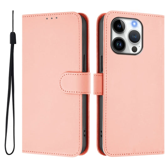 For iPhone 16 Pro Skin Feel Solid Color Leather Phone Case with Lanyard(Pink) by buy2fix