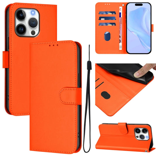 For iPhone 16 Pro Skin Feel Solid Color Leather Phone Case with Lanyard(Orange) by buy2fix