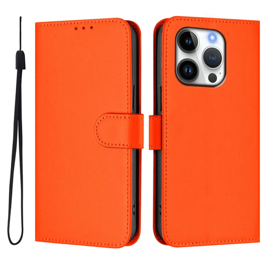For iPhone 16 Pro Skin Feel Solid Color Leather Phone Case with Lanyard(Orange) by buy2fix