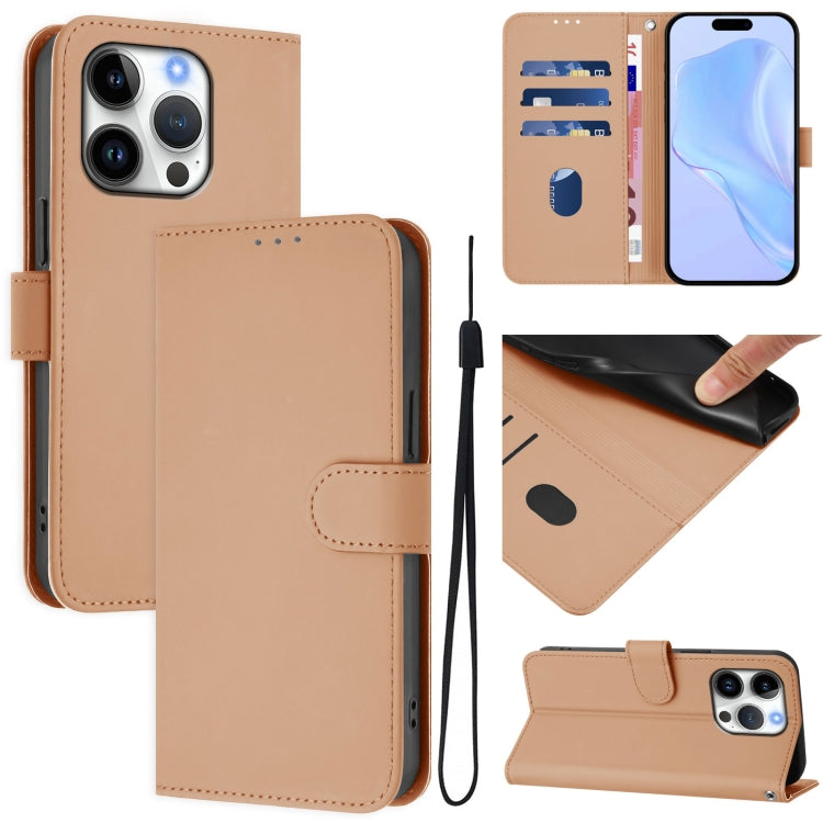 For iPhone 16 Pro Skin Feel Solid Color Leather Phone Case with Lanyard(Nude) by buy2fix