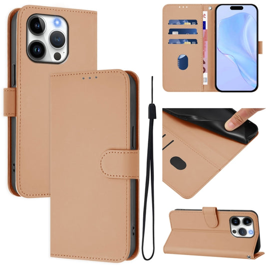 For iPhone 16 Pro Skin Feel Solid Color Leather Phone Case with Lanyard(Nude) by buy2fix