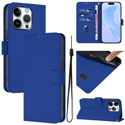 For iPhone 16 Pro Skin Feel Solid Color Leather Phone Case with Lanyard(Dark Blue) by buy2fix