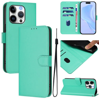 For iPhone 16 Pro Skin Feel Solid Color Leather Phone Case with Lanyard(Green) by buy2fix