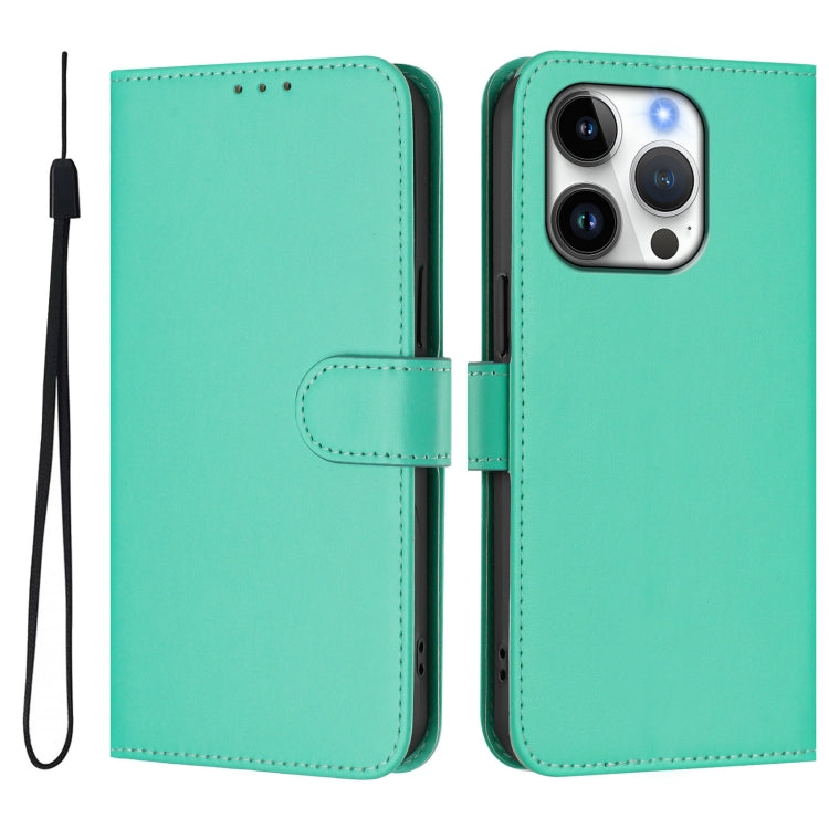For iPhone 16 Pro Skin Feel Solid Color Leather Phone Case with Lanyard(Green) by buy2fix