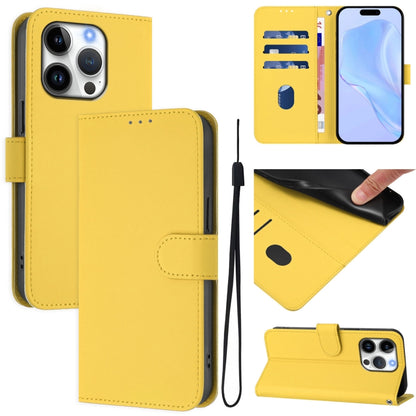For iPhone 16 Pro Skin Feel Solid Color Leather Phone Case with Lanyard(Lemon Yellow) by buy2fix