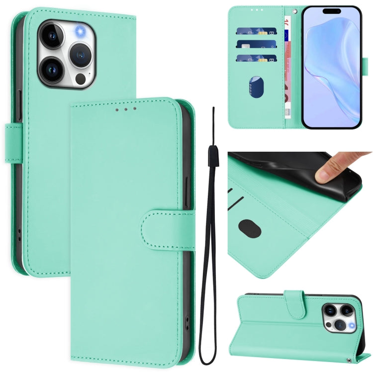 For iPhone 16 Pro Skin Feel Solid Color Leather Phone Case with Lanyard(Mint Green) by buy2fix