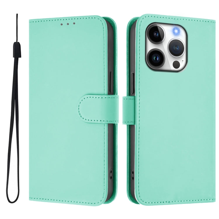 For iPhone 16 Pro Skin Feel Solid Color Leather Phone Case with Lanyard(Mint Green) by buy2fix