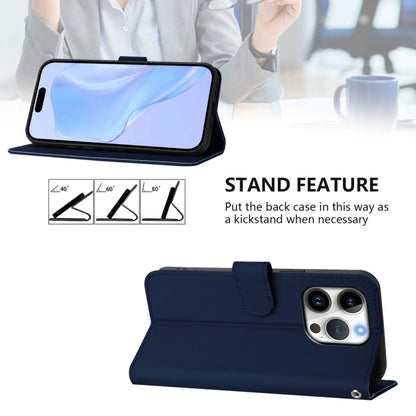 For iPhone 16 Pro Skin Feel Solid Color Leather Phone Case with Lanyard(Navy Blue) by buy2fix