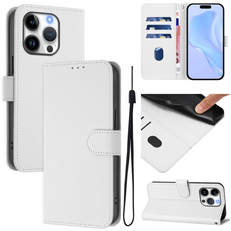 For iPhone 16 Pro Skin Feel Solid Color Leather Phone Case with Lanyard(White) by buy2fix