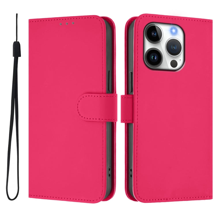 For iPhone 16 Pro Skin Feel Solid Color Leather Phone Case with Lanyard(Rose Red) by buy2fix