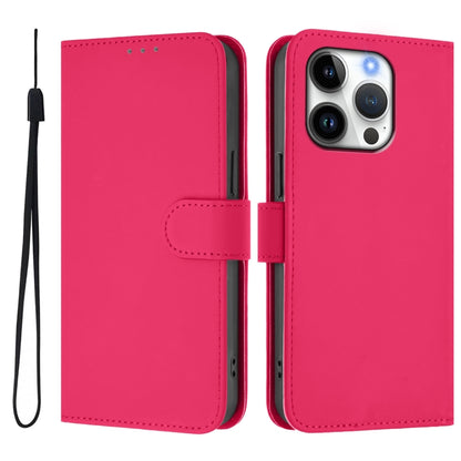 For iPhone 16 Pro Skin Feel Solid Color Leather Phone Case with Lanyard(Rose Red) by buy2fix