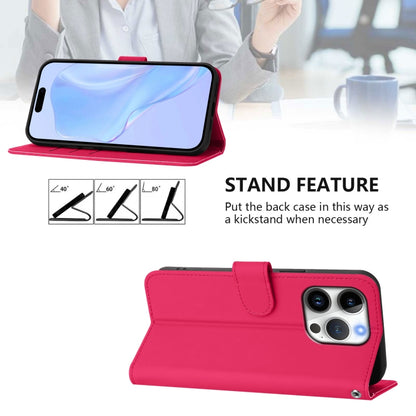 For iPhone 16 Pro Skin Feel Solid Color Leather Phone Case with Lanyard(Rose Red) by buy2fix