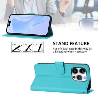 For iPhone 16 Pro Skin Feel Solid Color Leather Phone Case with Lanyard(Lake Blue) by buy2fix