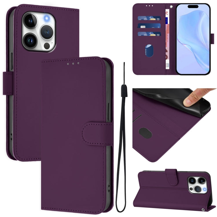 For iPhone 16 Pro Skin Feel Solid Color Leather Phone Case with Lanyard(Violet) by buy2fix