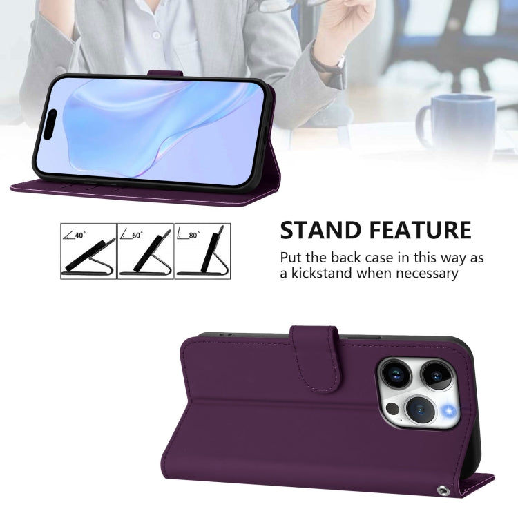 For iPhone 16 Pro Skin Feel Solid Color Leather Phone Case with Lanyard(Violet) by buy2fix