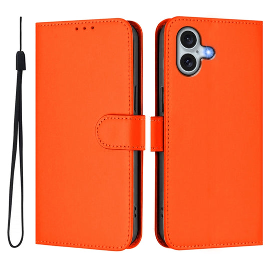 For iPhone 16 Plus Skin Feel Solid Color Leather Phone Case with Lanyard(Orange) - iPhone 16 Plus Cases by buy2fix | Online Shopping UK | buy2fix