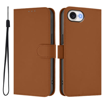 For iPhone 16e Skin Feel Solid Color Leather Phone Case with Lanyard(Brown) - iPhone 16e Cases by buy2fix | Online Shopping UK | buy2fix