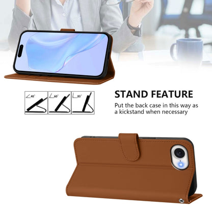 For iPhone 16e Skin Feel Solid Color Leather Phone Case with Lanyard(Brown) - iPhone 16e Cases by buy2fix | Online Shopping UK | buy2fix