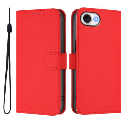 For iPhone 16e Skin Feel Solid Color Leather Phone Case with Lanyard(Red) - iPhone 16e Cases by buy2fix | Online Shopping UK | buy2fix