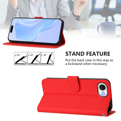 For iPhone 16e Skin Feel Solid Color Leather Phone Case with Lanyard(Red) - iPhone 16e Cases by buy2fix | Online Shopping UK | buy2fix