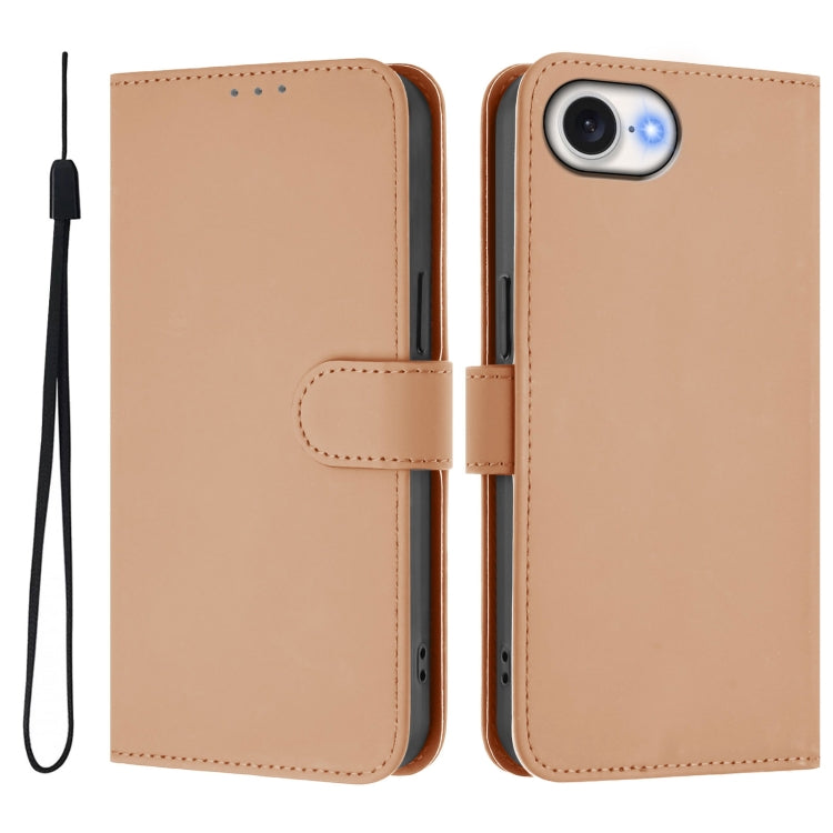 For iPhone 16e Skin Feel Solid Color Leather Phone Case with Lanyard(Nude) - iPhone 16e Cases by buy2fix | Online Shopping UK | buy2fix