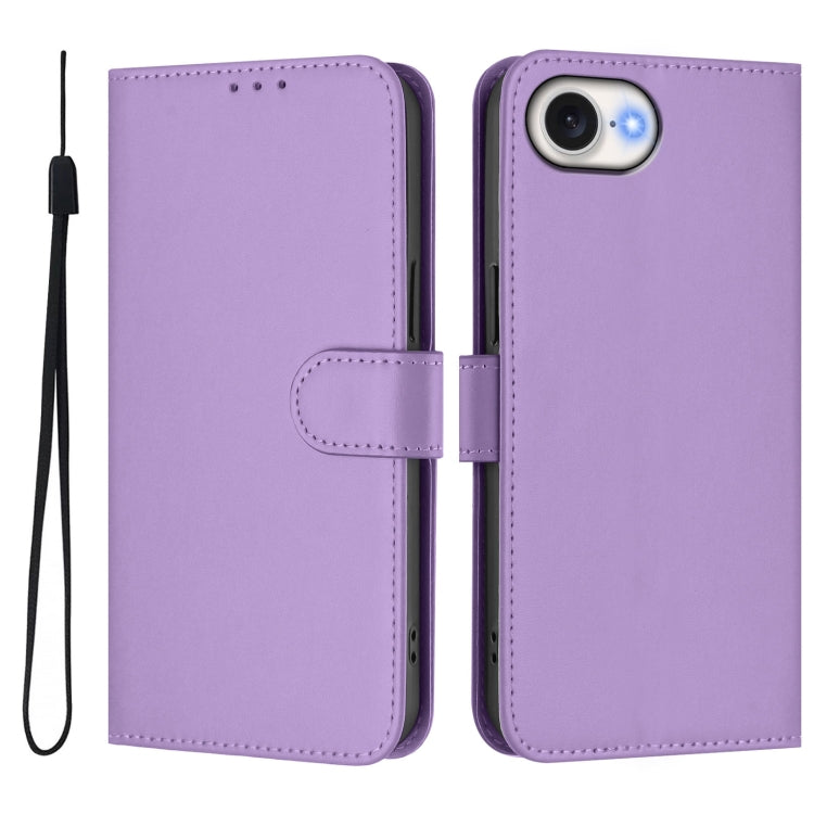 For iPhone 16e Skin Feel Solid Color Leather Phone Case with Lanyard(Lavender Purple) - iPhone 16e Cases by buy2fix | Online Shopping UK | buy2fix