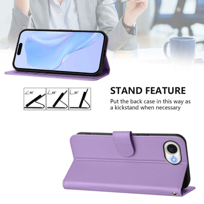 For iPhone 16e Skin Feel Solid Color Leather Phone Case with Lanyard(Lavender Purple) - iPhone 16e Cases by buy2fix | Online Shopping UK | buy2fix